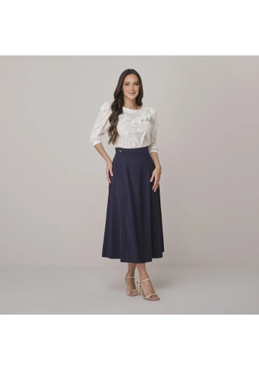 Saia Heloisa Em Alfaiataria Twill Azul Noite Tata Martello Outono/Inverno 2026