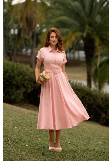 Vestido Nicole Em Visco Linhao Rosa Jany Pim Primavera/Verão 2026