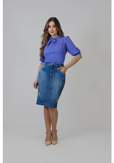 Saia Margarida Em Tecido Parco Blue Jeans Nítido Primavera/Verão 2025 