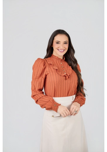  Blusa Vivian Em Algodão Dots Caramelo Tata Martello Primavera/Verão 2027