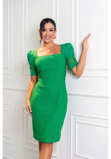 Vestido Tubinho Em Laise De Malha Verde Luciana Pais Alto Verão 2024