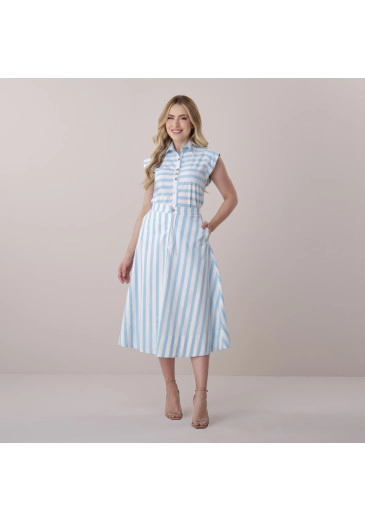 Conjunto Serena Em Tricoline Listrada Azul Tata Martello Primavera/Verão 2026