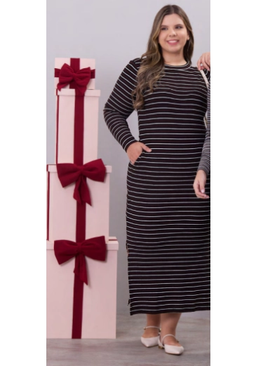 Vestido Lara Em Malha Canelada Preto Hapuk  Outono/Inverno 2026