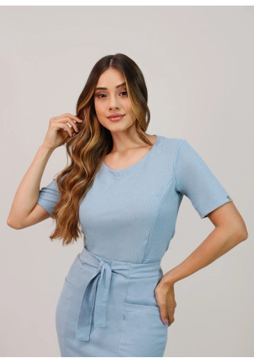 Blusa Denise Em Comprimento Cropped Em Malha Azul Nítido Alto Verão 2025