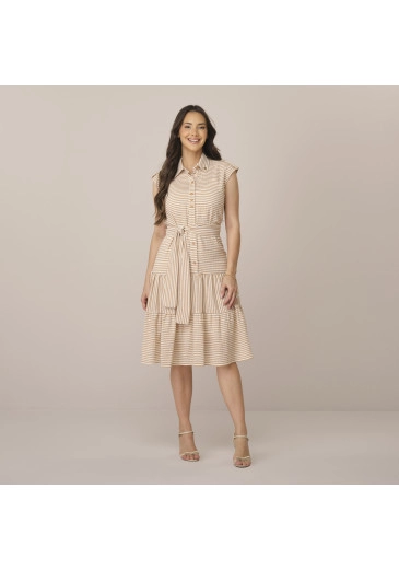 Vestido Lauany Em Linen Stripe Bege Tata Martello Primavera/Verão 2026