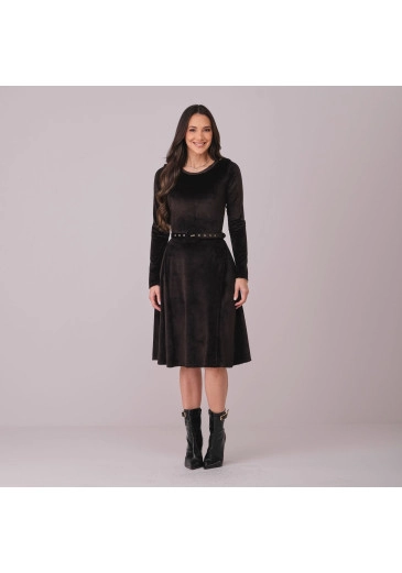 Vestido Flavia Em Corduroy Preto Tata Martello Outono/Inverno 2026
