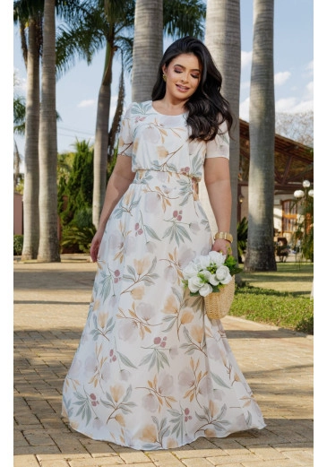 Vestido Inês Em Sedinha Estampado Maria Amore Primavera/Verão 2026