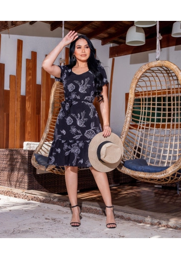 Vestido Sabrina Em Sedinha Estampada Preto  Maria Amore Primavera/Verão 2026