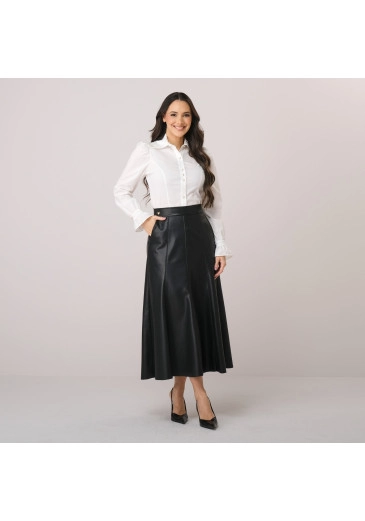 Saia Ariela Em Couro Deep Preta Tata Martello Outono/Inverno 2026