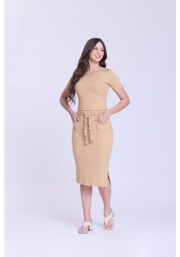 Saia Fernanda Em Malha Canelada Bege Hapuk Outono/Inverno 2026