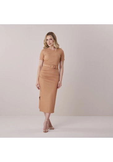 Vestido Lorena Em Malha Rib Marrom Tata Martello Primavera/Verão 2026