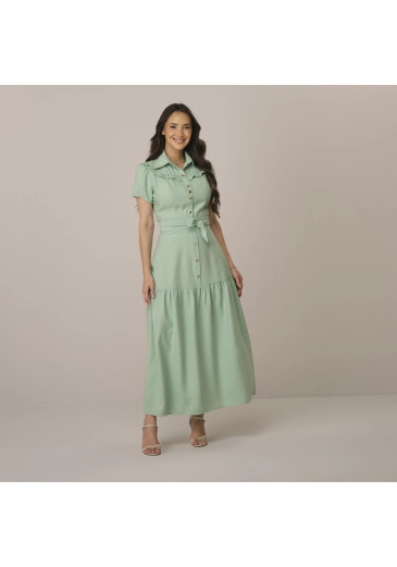Vestido Lucia Em Alfaiataria Toscana Verde Tatá Martello Primavera/Verão 2026