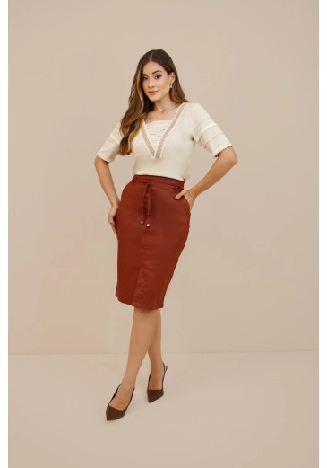 Saia Mel Em Jeans Resinado Vermelho Nitido Outono/Inverno 2026