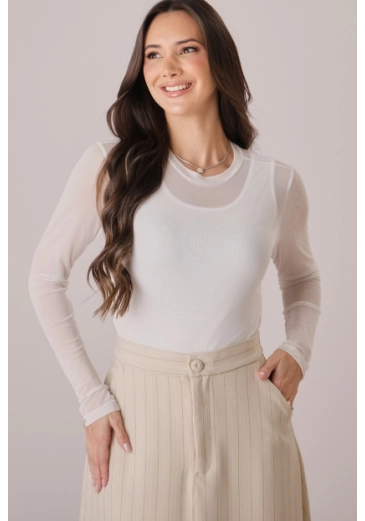 Blusa Daniela Em Tule Branco Tata Martello Outono/Inverno 2026