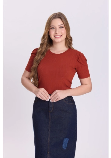 Blusa Carmem Em Malha Canelada Terracota Hapuk Outono/Inverno 2026