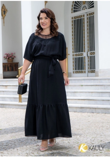 Vestido Longo Em Crepe Airflow Preto Kauly Outono/Inverno 2025