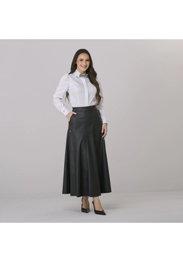 Saia Ariela Em Couro Eco Preto Tata Martello Outono/Inverno 2026