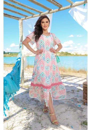 Vestido Val Em Sedinha Estampado Maria Amore Alto Verão 2025