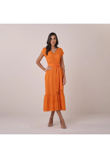 Vestido Carmem Em Laise Laranja Tatá Martello  Primavera/Verão 2026
