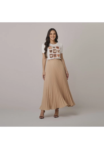 Saia Melissa Em Crepe Bege Tata Martello Outono/Inverno 2026