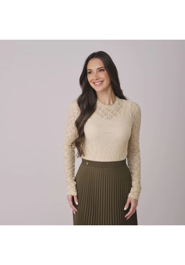 Blusa Mila Em Renda Bege Tata Martello Outono/Inverno 2026