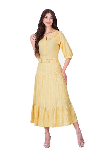 Saia Eloa Em Tecido Plano Texturizado Amarelo Hapuk Primavera/Verão 2026