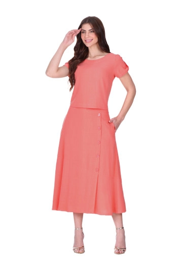 Conjunto Hillary Em Tecido Plano Coral Hapuk Primavera/Verão 2026