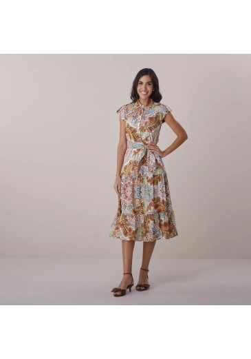 Vestido Helena Em Algodão Santorini Marrom Tatá Martello Primavera/Verão 2026