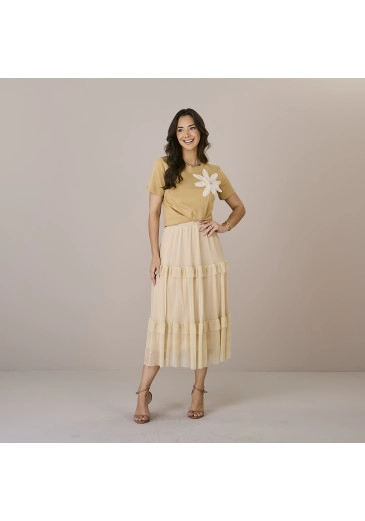 Saia Lia Em Tule Lurex Bege Tatá Martello Outono/Inverno 2025