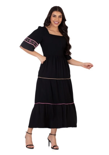 Vestido Hazel Preto Em Tecido Plano Lastex Nas Costas Hapuk Primavera/Verão 2024