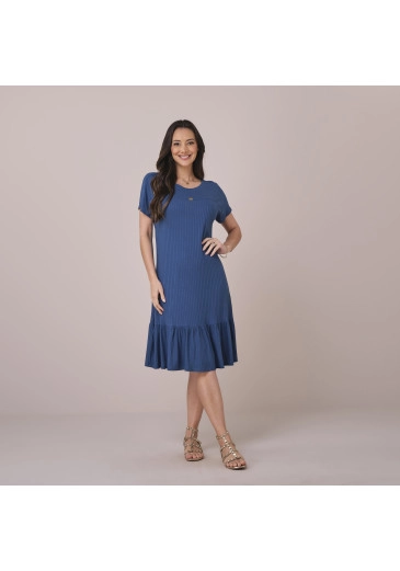Vestido Aline Em Canelado Tracy Azul Tatá Martello Primavera/Verão 2026