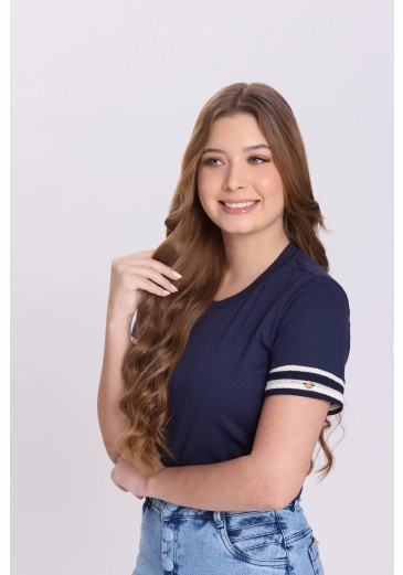 Blusa Laura Em Malha Lisa E Malha Tricô Listrada Azul Marinho Hapuk Outono/Inverno 2026