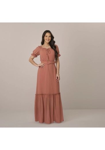 Vestido Katia Em Crepe Michelangelo Terracota Tatá Martello  Primavera/Verão 2027