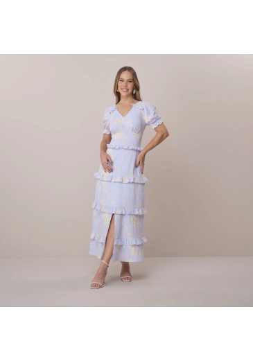 Vestido Priscila Em Tricoline Listrado Bordado Azul Tata Martello Primavera/Verão 2026