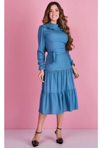 Vestido Gisele Azul Malha Rendada Tata Martello Outono/Inverno 2023