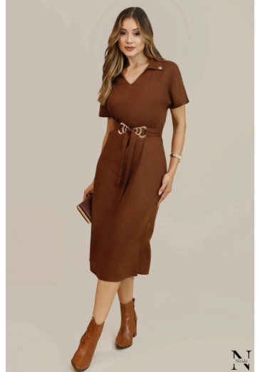 Vestido Mel Midi Em Cambraia Marrom NitidoOutono/Inverno 2026