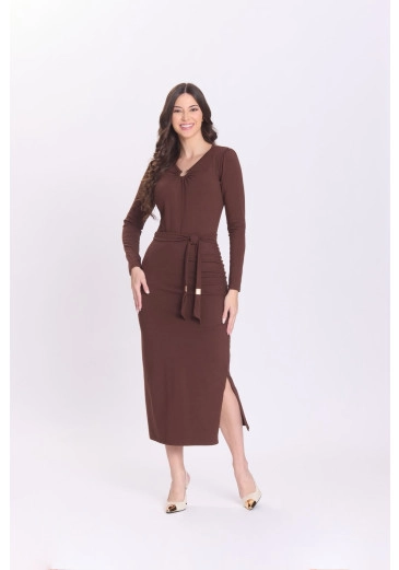 Vestido Renata Em Malha Marrom Hapuk Outono/Inverno 2026