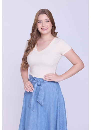 Blusa Raíssa Em Malha Canelada Bege Hapuk Outono/Inverno 2026