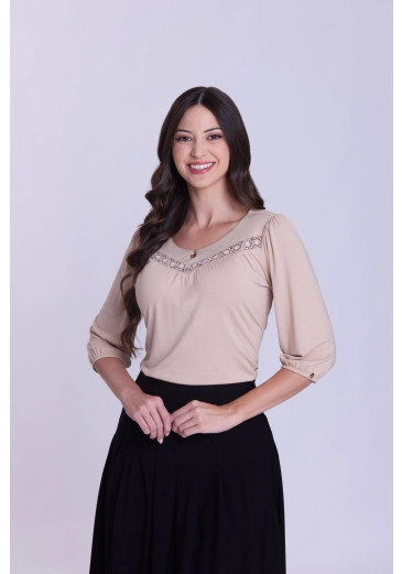 Blusa Arlete Em Malha Bege Hapuk Outono/Inverno 2026
