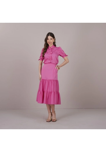 Conjunto Carolina em Tricoline Poliamida Rosa Tatá Martello Primavera/Verão 2025 