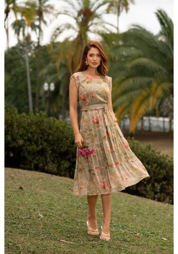 Vestido Fernanda Em Tule Estampado Jany Pim Primavera/Verão 2026