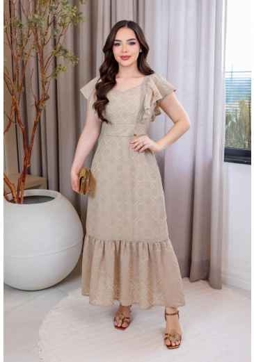 Vestido Rejane Em Chiffon Bordado Bege Maria Amore Outono/Inverno 2026