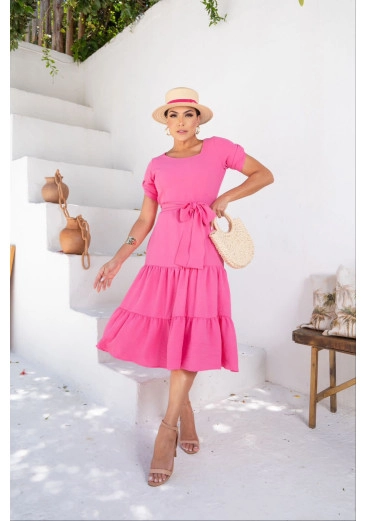 Vestido Helena Em Duna Midi Fluido Lastex Nas Costas Rosa Fagian Alto Verão 2024