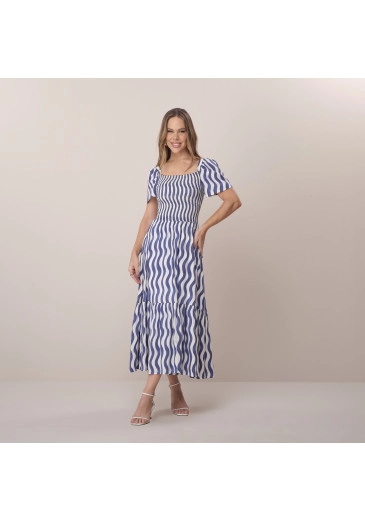 Vestido Ingrid Em Viscose Azul Tatá Martello Primavera/Verão 2026
