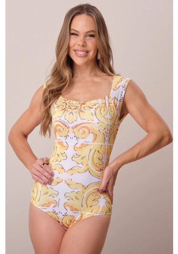 Maio Debora Em Malha Amarela Estampada Tatá Martello Primavera/Verão 2026