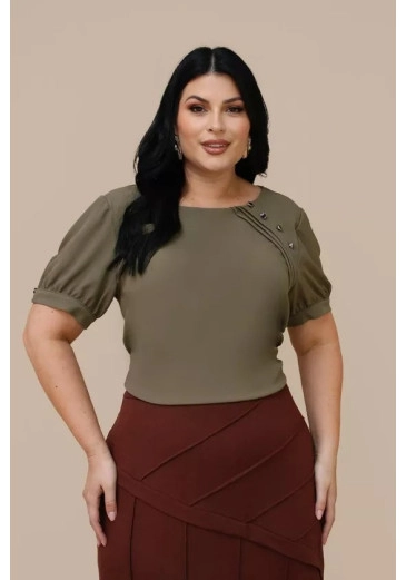 Blusa Maria Flor Em Crepe Verde Plus Nitido Outono/Inverno 2026