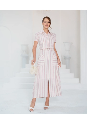 Conjunto Em Tricoline Com Listras Rosa Luciana Pais Primavera/Verão 2026