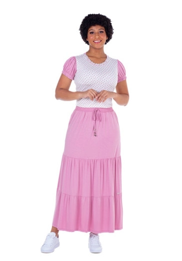 Blusa Camila em Malha Lisa e Estampada com Bordado Manual Rosa Hapuk Primavera/Verão 2025 