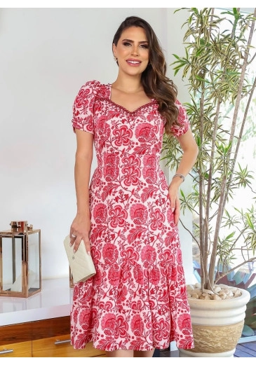 Vestido Karol Midi Em Crepe Laura Estampado Maria Amore Alto Verão 2024