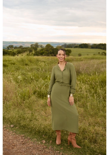 Vestido Angélica Em Visco Nylon Verde Jany Pim Primavera/Verão 2026